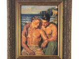 une image représentant un tableau où l'on voit deux hommes sur la plage