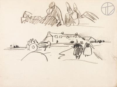 drawing of a drawing of a man riding a motorcycle in front of a building