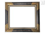 an image of a black and gold picture frame with a white background