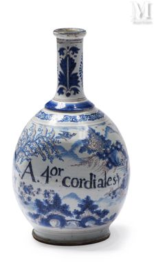 a blue and white vase with a blue and white design on it