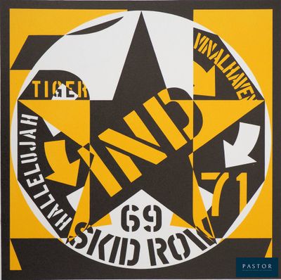 une image représentant une affiche noire et jaune avec une étoile au centre