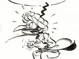 dessin représentant un personnage de bande dessinée avec une bulle de dialogue dans laquelle on peut lire « jeux renter a bagdad »