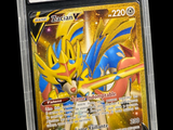a close up of a pokemon card in a plastic case