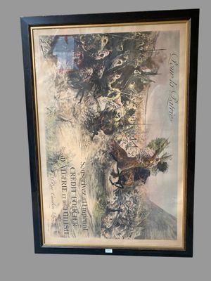 tableau représentant un homme à cheval sur une calèche