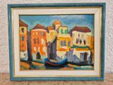 a picture of a painting of a boat in the water