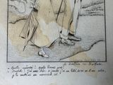 a drawing of a man and a woman standing on a beach