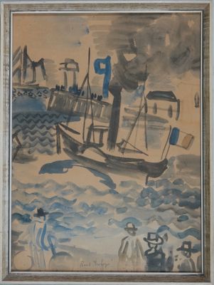 REPRODUCTION par Raoul DUFY. Etiquette au dos "Honfleur HARB…