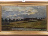 l'image d'un tableau représentant un paysage avec une maison au loin