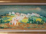 a painting of a group of people standing in a field