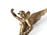 a statue of an angel holding a bird on a white background