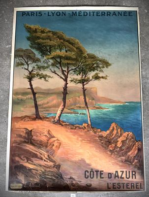 a picture of a painting of two trees on the beach