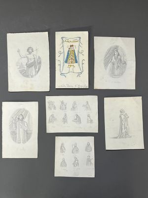 [Religion]. Petit LOT de dessins religieux comprenant :