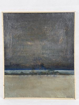 an image of a painting on a white wall with a black and white background