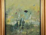 an oil painting of a painting of people walking in a field