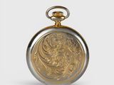 an image of a gold and silver pocket watch on a white background