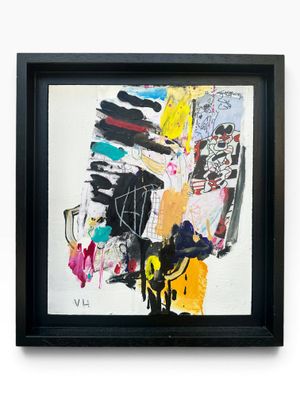 painting on a white wall with a black frame and a picture of a painting