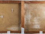 painting of a couple of wooden frames sitting on top of a white surface