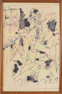 painting of a group of people playing instruments in a wood frame