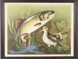 tableau représentant un poisson et un oiseau dans un étang
