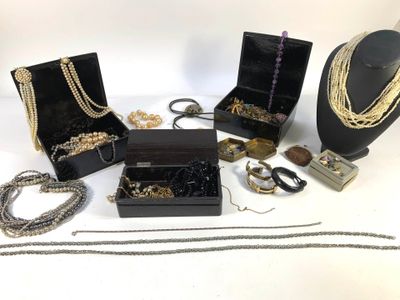 de nombreux types de bijoux sont exposés sur la table