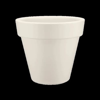 a white flower pot on a black background