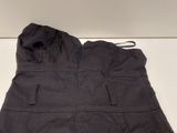 the jacket is black and has a hood on it