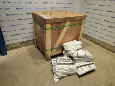 a wooden box with a bunch of bags on top of it