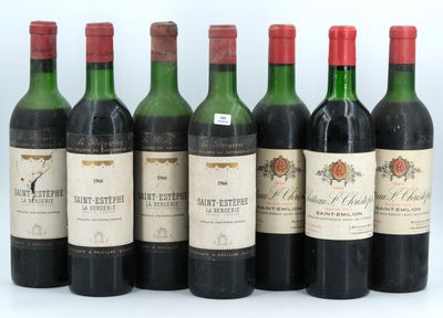 six bottles of wine are lined up in a row