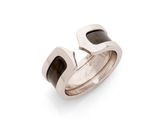 une image représentant une bague en argent ornée d'une pierre noire au centre