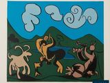 a picture of a painting of a man playing a flute