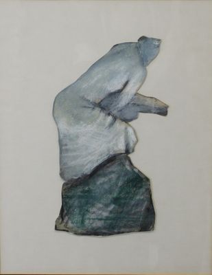 painting of a polar bear sitting on a rock in a frame