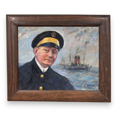 F. LA MONACA (XXème) Portrait d'un commandant devant son car…