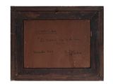 an old picture of a brown frame with writing on it