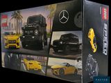 a box with a picture of a mercedes truck and a mercedes car
