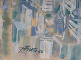 a painting of a bunch of chairs in a room