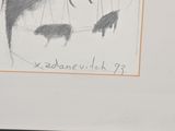 a picture of a drawing of a woman with a bird on her head