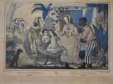 a drawing of a family sitting in a bed together