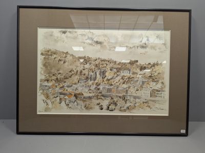 tableau encadré représentant une vue de ville