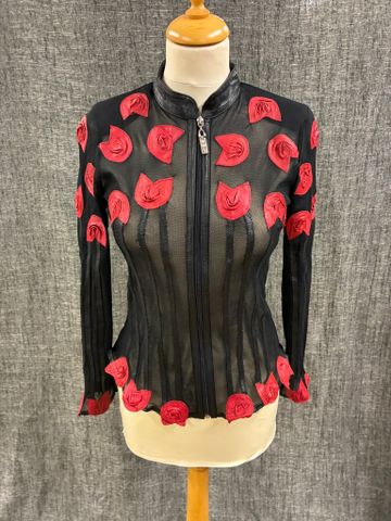 ANONYME – Veste élégante en tissu noir semi-transparent, structur...