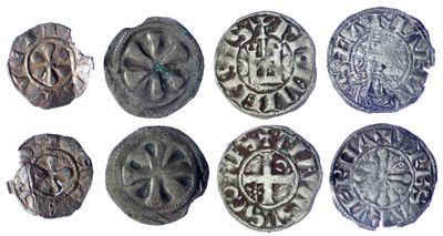 six types différents de pièces d'argent sont représentés sur un fond blanc
