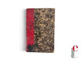 a red and black book on a white surface