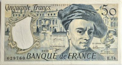 50 francs Quentin de La Tour, 1992, alphabet E 74, rare , qu…