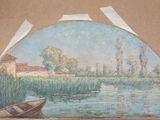 a picture of a painting of a boat on the water