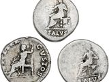 trois pièces de monnaie romaines antiques sur fond blanc