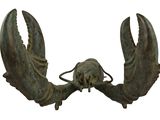 a statue of a lobster with a large claw on it ' s back