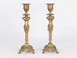 pair of antique brass candlesticks with female figurines