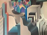 une peinture représentant un vase de fleurs sur une table
