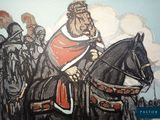 a picture of a painting of a man on a horse