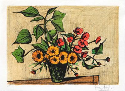 un dessin d'un vase de fleurs sur une table