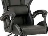 une chaise de bureau noire avec un appui-tête et des accoudoirs